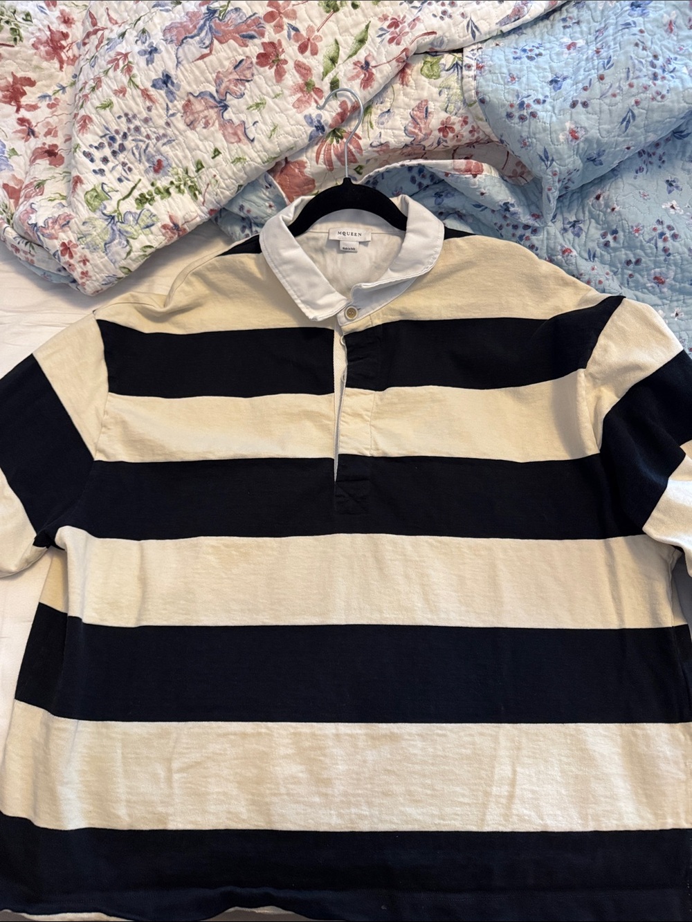 Alexander McQueen Striped Rugby Polo Shirt - Navy and Cream